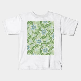 Abstract passiflora flowers in green Kids T-Shirt